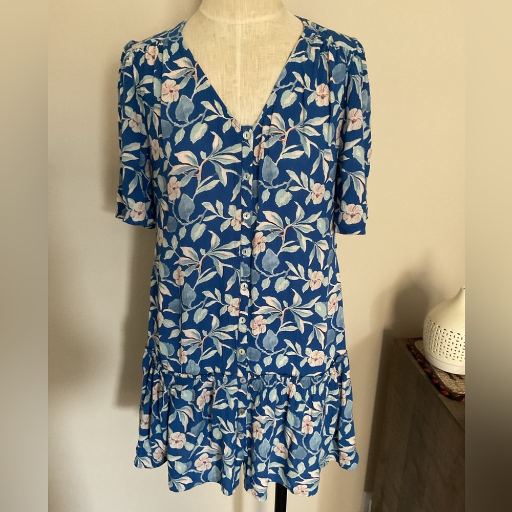 NWOT Faherty Women’s Viscose Blue and Pink Floral Button-Down Mini Dress.Small.